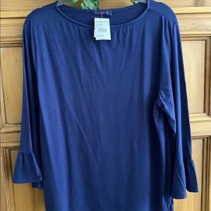 FRESH PRODUCE KIRA 3/4 Bell Sleeve Top in Moonlight Navy, XL NWT.